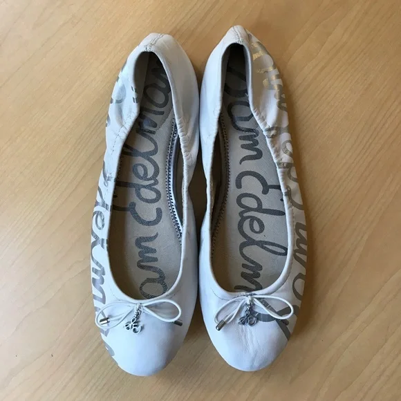 Sam Edelman White Leather Flats with Silver Accents - Picture 1 of 6